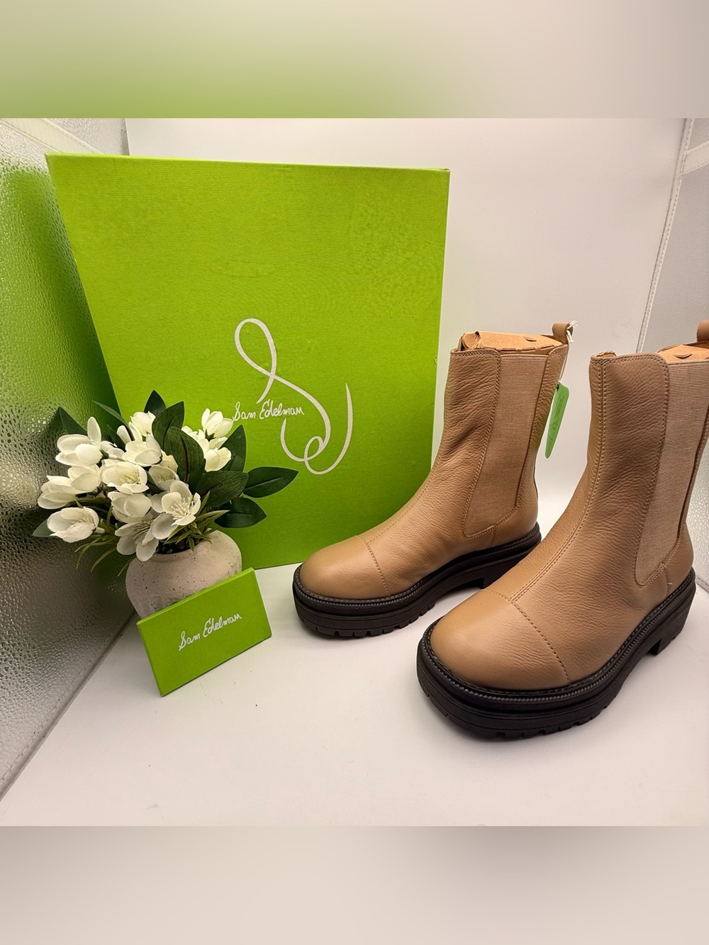 NWT Sam Edelman Wellington Sesame Leather Chelsea Boots 8.5